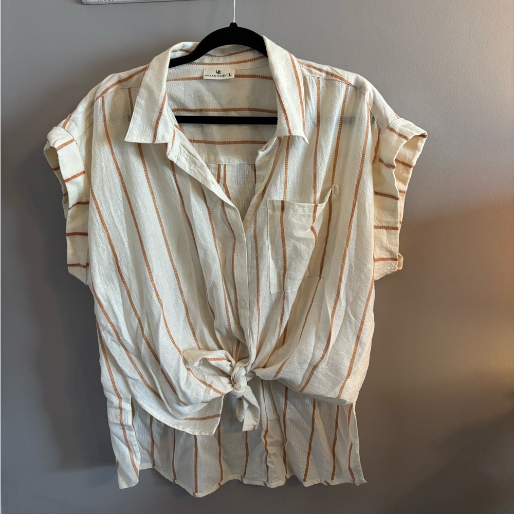 Urban Daizy Cream and Orange Striped Button Down Shirt